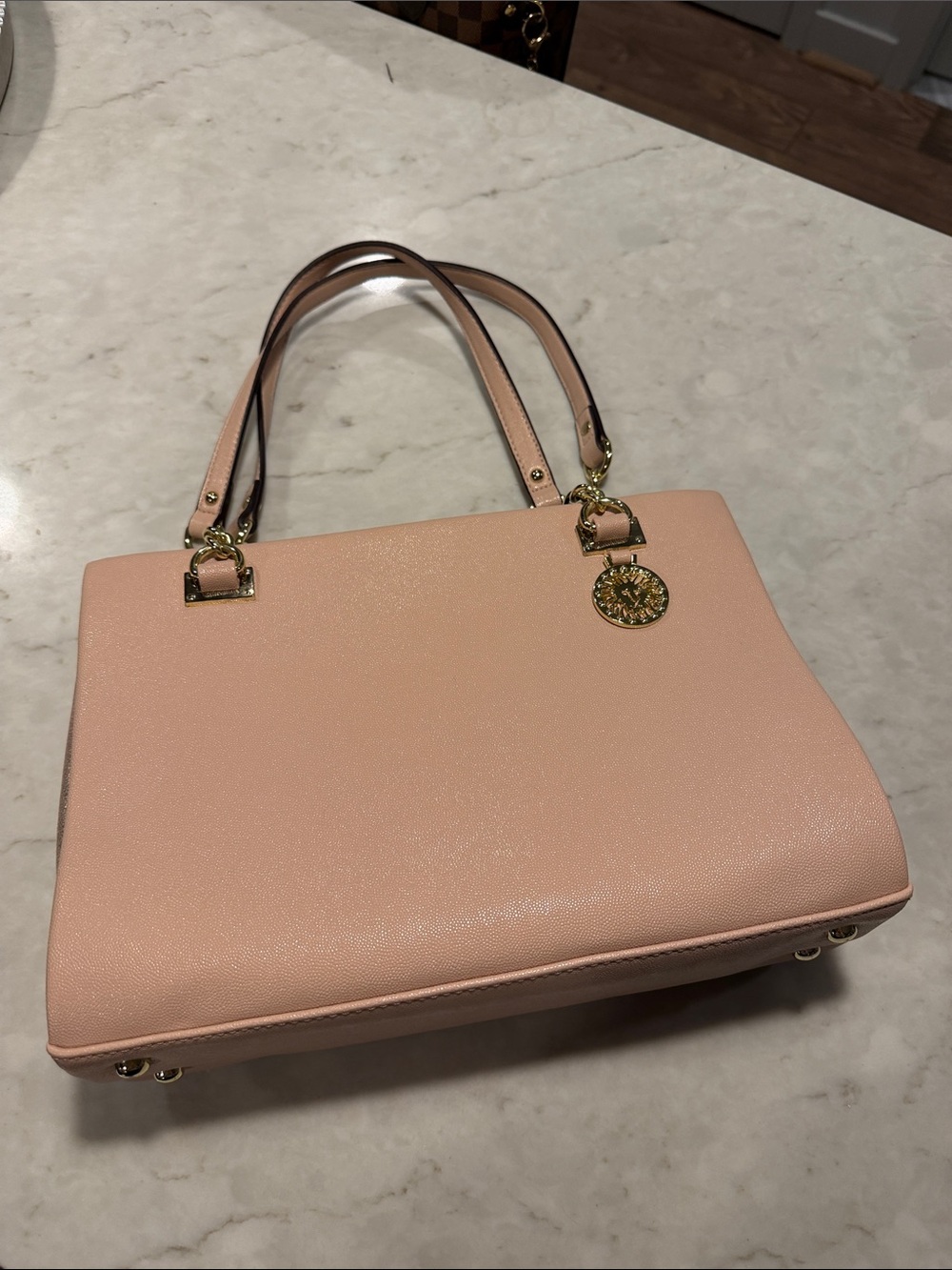Anne Klein Blush Pink Pebble Tote with Gold Medallion